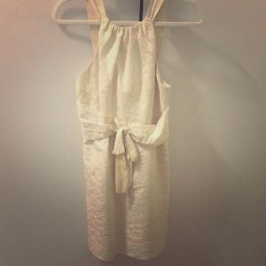 Vera wang champagne dress with gold trim straps